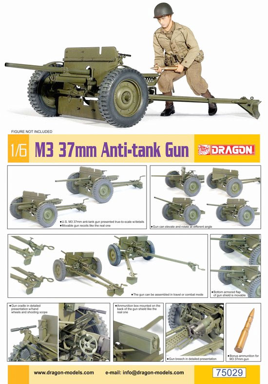 Dragon - 1/6 Scale - WWII US M3 37mm Anti-Tank Gun [ Model Kit ] Ready ...